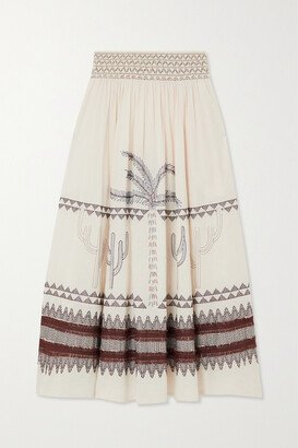 Nicole Embroidered Linen And Cotton-blend Voile Maxi Skirt - Ivory