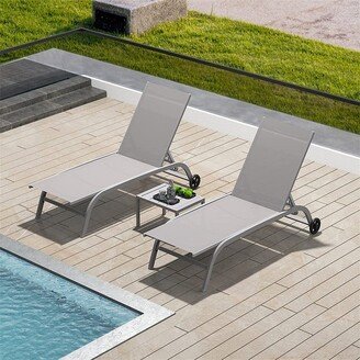 Telepassa 3Pcs Patio Aluminum Chaise Lounge with Side Table and 5 Adjustable Position