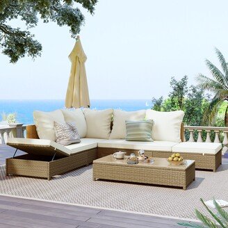 Patio 3-Pcs Rattan PE Wicker Sectional Sofa Set