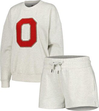 Women's Gameday Couture Ash Ohio State Buckeyes Team Effort Pullover Sweatshirt and Shorts Sleep Set