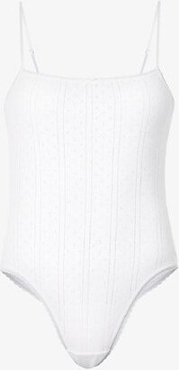 Cou Cou Intimates Womens 001 White The Bodysuit Pointelle-pattern Organic-cotton Body