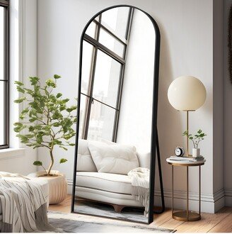 Malinda 64 x 21 Arched Free Standing Body Mirror, Metal Framed Full Length Wall Mirror, Large Floor Mirror, Black- The Pop Home