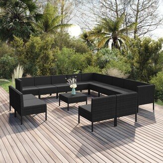 14 Piece Patio Lounge Set with Cushions Poly Rattan Black-AB