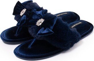 Pretty You Amelie Toe Post Slipper With Diamante Detail In Navy