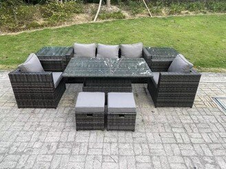 Fimous Rattan Garden Furniture Adjustable Rising Lifting Dining Table Sofa Se