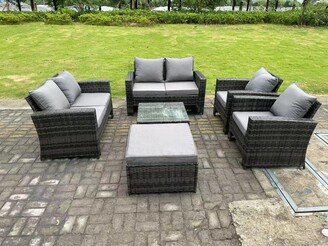 Fimous 7 Seater High Back Rattan Sofa Set Square Coffee Table Garden Furnitur