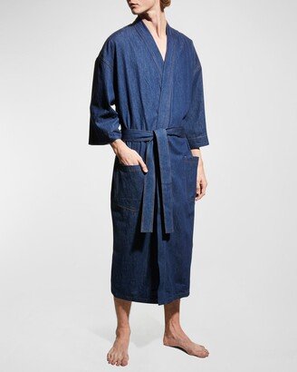 Men's Jasper Terry-Lined Denim Kimono Robe