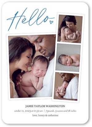 Birth Announcements: Hello Filmstrip Birth Announcement, Blue, 5X7, Standard Smooth Cardstock, Rounded