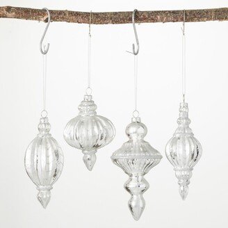 5H, 6.5H, 6H and 6.75H Sullivans Metallic Finial Ornament - Set of 4, Silver Christmas Ornaments