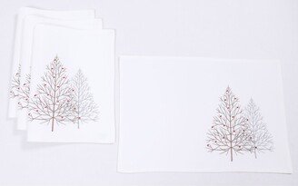 Festive Trees Embroidered Christmas Placemats 14 x 20, Set of 4