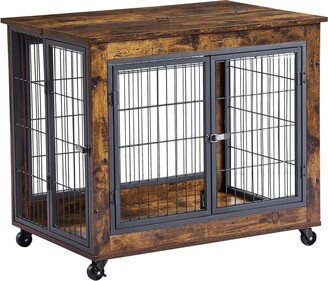 unbrand End Table Dog Cage with Double Doors on Casters