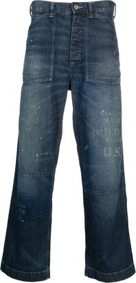 Distressed-Finish Wide-Leg Jeans