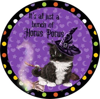 Cat in Witch Hat Halloween Sign - Wreath Supplies Decor Embellishment Tiered Tray