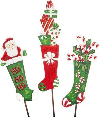 Round Top Collection Holiday Stockings Mini - 3 Yard Stake 28.25 Inches - Christmas Joy Yard Stake - C21013 - Metal - Multicolored