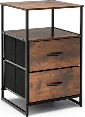 2-Drawer Dresser w/ Shelves Fabric Dresser Sturdy Steel Frame Wooden Top Rustic