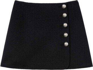 Side-Button Fastening Wool Miniskirt