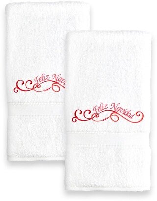 Feliz Navidad Swirls Embroidered Hand Towels - Set of 2