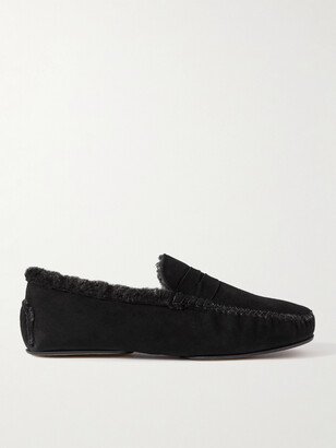 Kensington Shearling-Lined Suede Slippers-AB