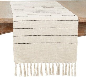 Saro Lifestyle Cotton Table Runner with Dash Line Design, 16x72, Off-White