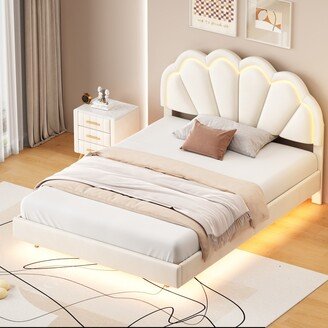 Velvet Platform LED Bed with Wooden Slats Support