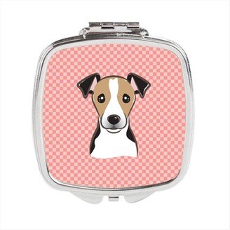 BB1261SCM Checkerboard Pink Jack Russell Terrier Compact Mirror, 2.75 x 3 x .3 In.