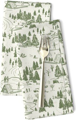 Winter Toile Dinner Napkins | Set Of 2 - Fun in The By Jenflorentine Small Scale Dark Olive Green Cloth Spoonflower