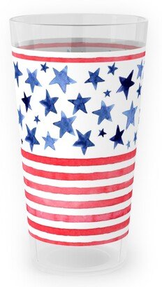 Outdoor Pint Glasses: Watercolor Stars And Stripes - Red White And Blue Outdoor Pint Glass, Red