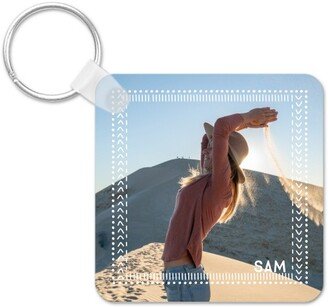 Key Chains: Whimsy Doodle Border Square Key Ring, Square, White