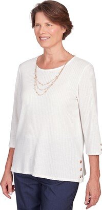 Solid Knit Flutter Sleeve Top with Necklace Polyester (US