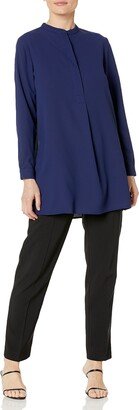 Women's Petite POP-Over Blouse with Covered Placket and Side Slit