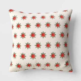 Poinsettia Square Throw Pillow - Christmas