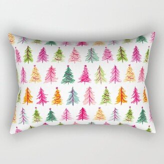 Colorful Vintage Bottlebrush Christmas Trees Rectangular Pillow