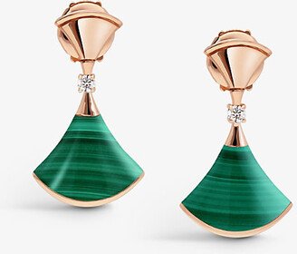 Womens Rose Gold Divas' Dream 18ct Rose-gold, 0.07ct Diamond and Malachite Earrings