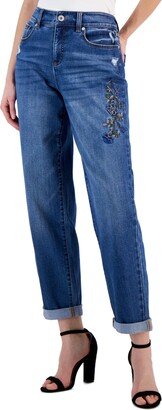 Women's High Rise Embellished Cuffed Boyfriend Jeans, Created for Macy's