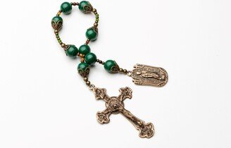 Saint Jude Chaplet Created With Rich Green Malachite & Cast Bronze Medals, Unique Vintage Catholic Rosary with Patron Of Hopelessness