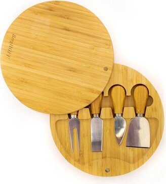 Bamboo 6pc Round Covered Cheese Board Set, with 4 Tools, 8.7x1.5-AA