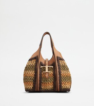 T Timeless Shopping Bag in Leather and Fabric Mini