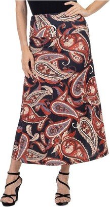 24seven Comfort Apparel 24even Comfort Apparel Women Black and Red Pailey Print Maxi Skirt-Red Multi-S