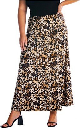 24seven Comfort Apparel Womens Plus Size Brown Animal Print Maxi Skirt-P006510FLA-Red Multi