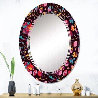 Designart 'Red And Orange Jungle Flowers On Black' Printed Patterned Wall Mirror