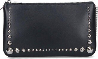 Logo Debossed Spike Embellished Clutch Bag