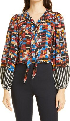 Sloane Tile Print Tie Neck Blouse