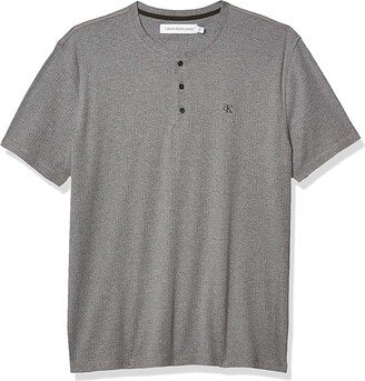 Men's Short Sleeve Henley Ribbed Logo T-Shirt (Medium Grey Heather) Men's Clothing