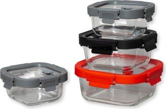 Genicook 4 Pc Square Shape Borosilicate Tempered Glass Food Storage Containers with Pro Grade Locking Glass Lids Set