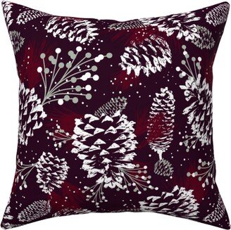 Pillows: Festive Forest - Burgundy Pillow, Woven, White, 16X16, Double Sided, Red