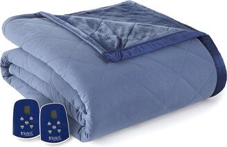 Shavel Home Products Micro Flannel Reverse To Ultra Velvet Electric Blanket-AB