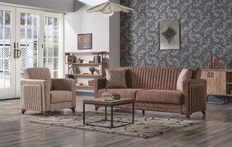 Lexy 2-Piece Living Room set, Brown Sofa and Cream Chair