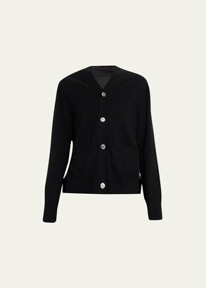 Pleated-Back Wool Button Down Cardigan