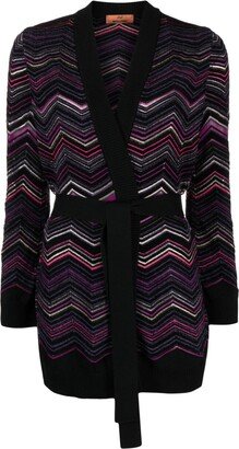 Zigzag-Woven Tied-Waist Cardigan