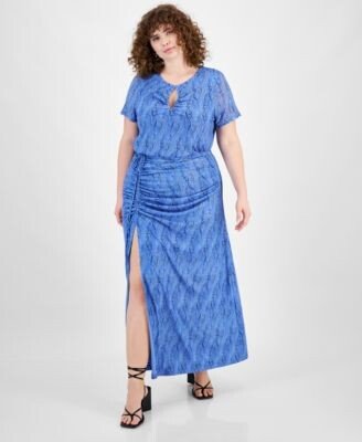 Plus Size Printed Keyhole Mesh Top Ruched Slit Front Mesh Maxi Skirt Created For Macys